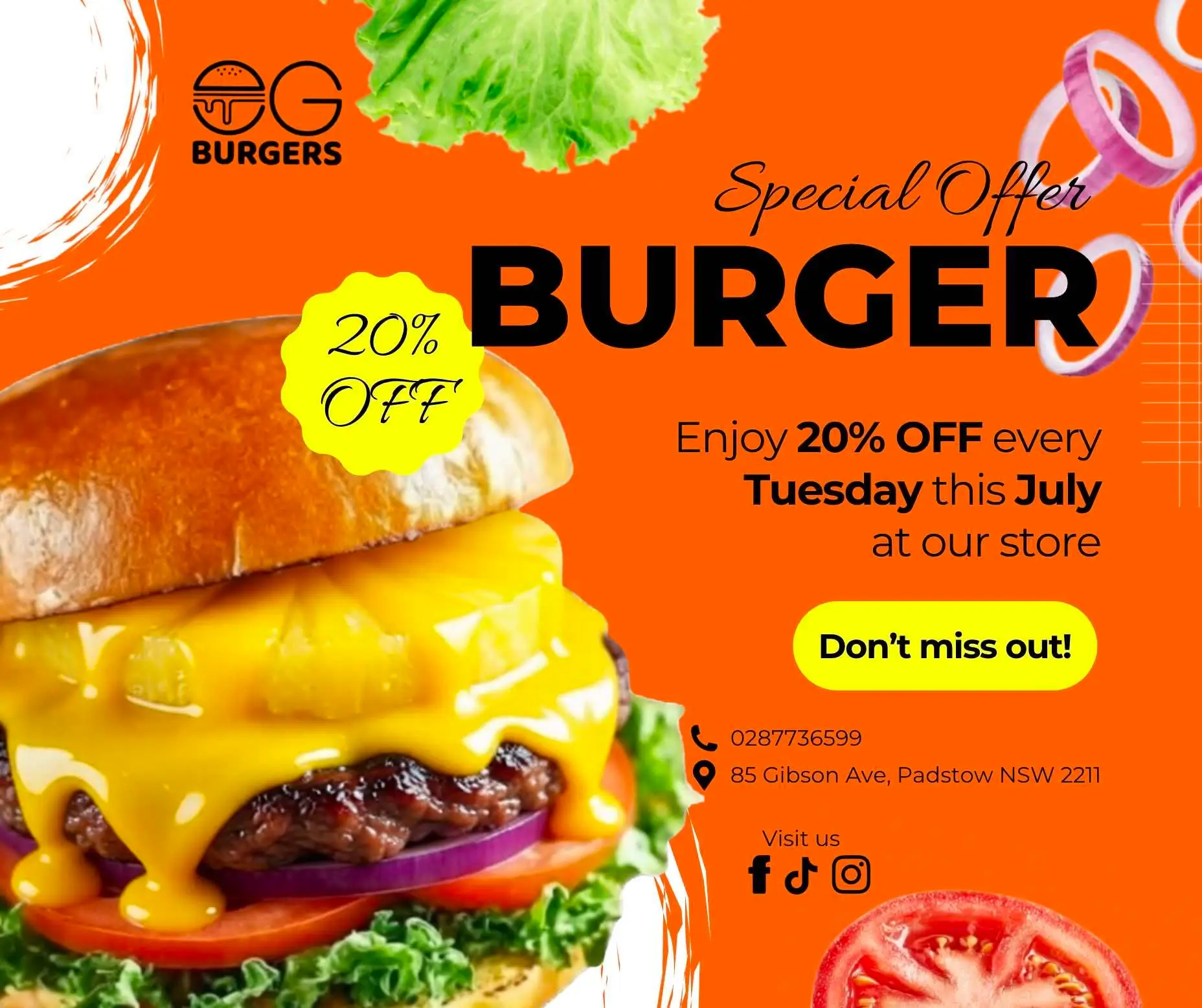 OG Burgers 20% off every Tuesday this July